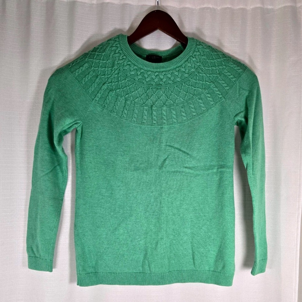 Talbots Petites SP Green Cotton‎ Blend Cable Knit Sweater Women's